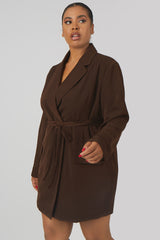 CURVE WRAP BELT BLAZER DRESS CHOCOLATE