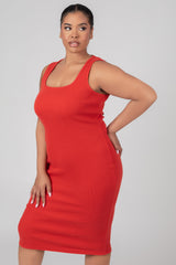 CURVE BODYCON SCOOP NECK MIDI DRESS RED