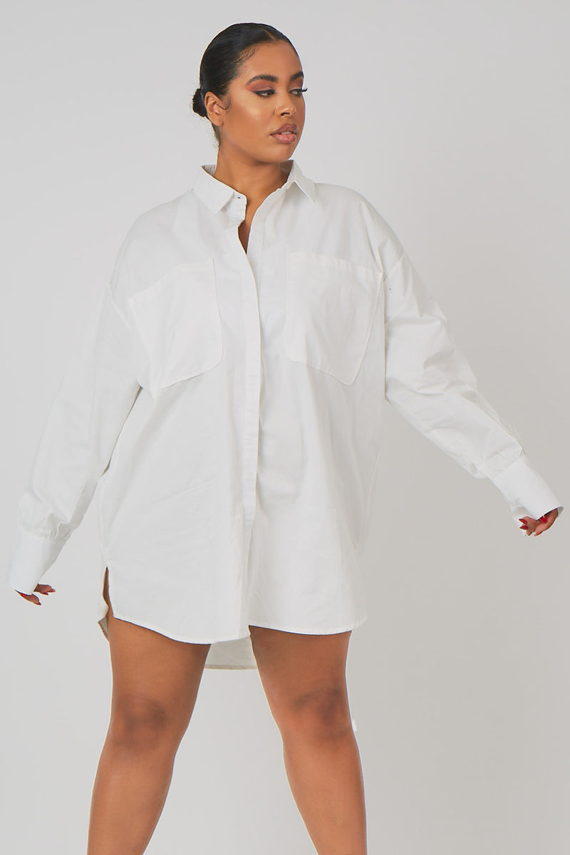 CURVE OVERSIZED POPLIN SHIRT DRESS WHITE