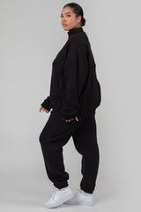 CURVE OVERSIZED HALF ZIP POCKET FRONT SWEATSHIRT BLACK