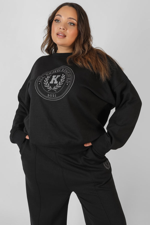 CURVE KAIIA OVERSIZED TONAL EMBROIDERED SWEATSHIRT BLACK