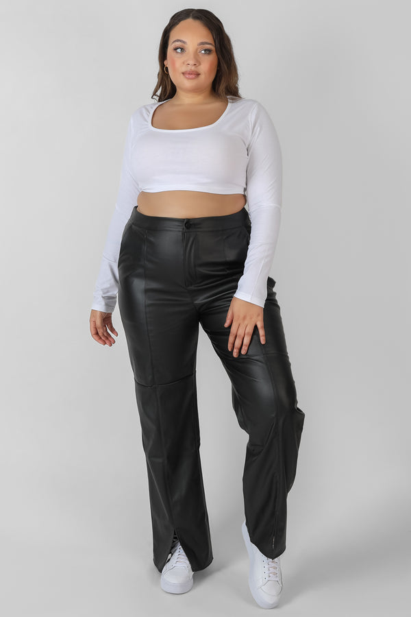 CURVE SCOOP NECK LONG SLEEVE CROP TOP WHITE