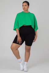 CURVE EXPOSED SEAM OVERSIZED CROPPED T SHIRT GREEN