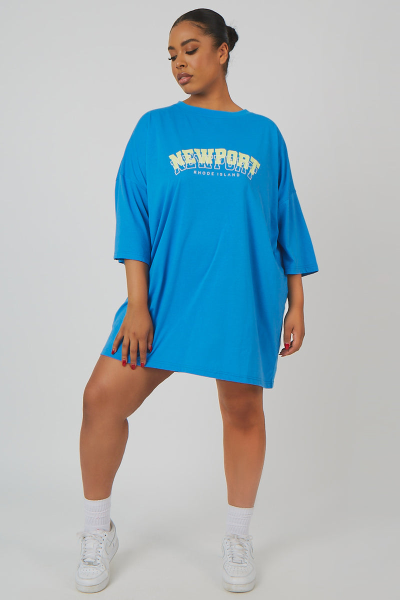 CURVE NEWPORT GRAPHIC T-SHIRT DRESS BLUE