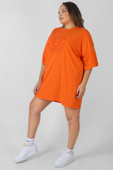 CURVE MANHATTAN EMBROIDERED OVERSIZED T-SHIRT DRESS ORANGE