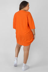 CURVE MANHATTAN EMBROIDERED OVERSIZED T-SHIRT DRESS ORANGE