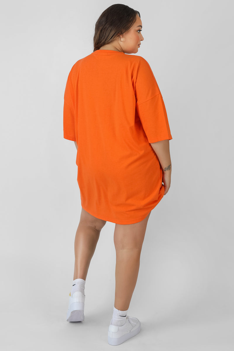 CURVE MANHATTAN EMBROIDERED OVERSIZED T-SHIRT DRESS ORANGE