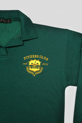 SPORTS CLUB EMBROIDERED BADGE OVERSIZED RUGBY SWEATSHIRT FOREST GREEN