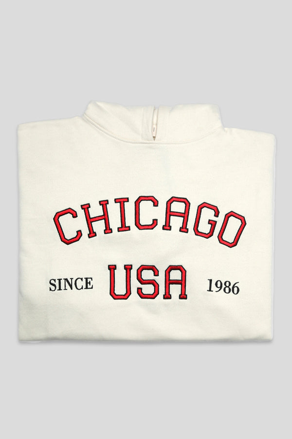 CHIGAGO SLOGAN OVERSIZED HOODIE ECRU