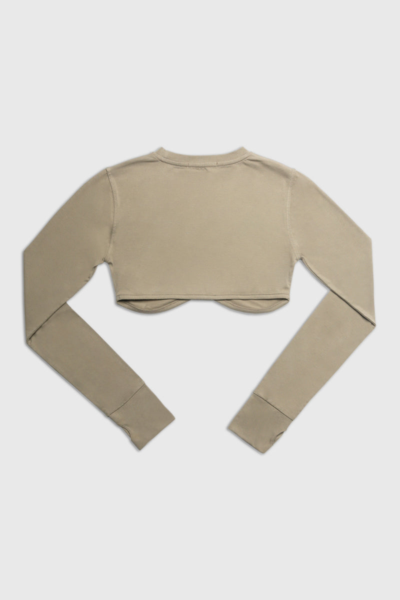 LONG SLEEVE UNDERBUST CROP TOP ELM KHAKI