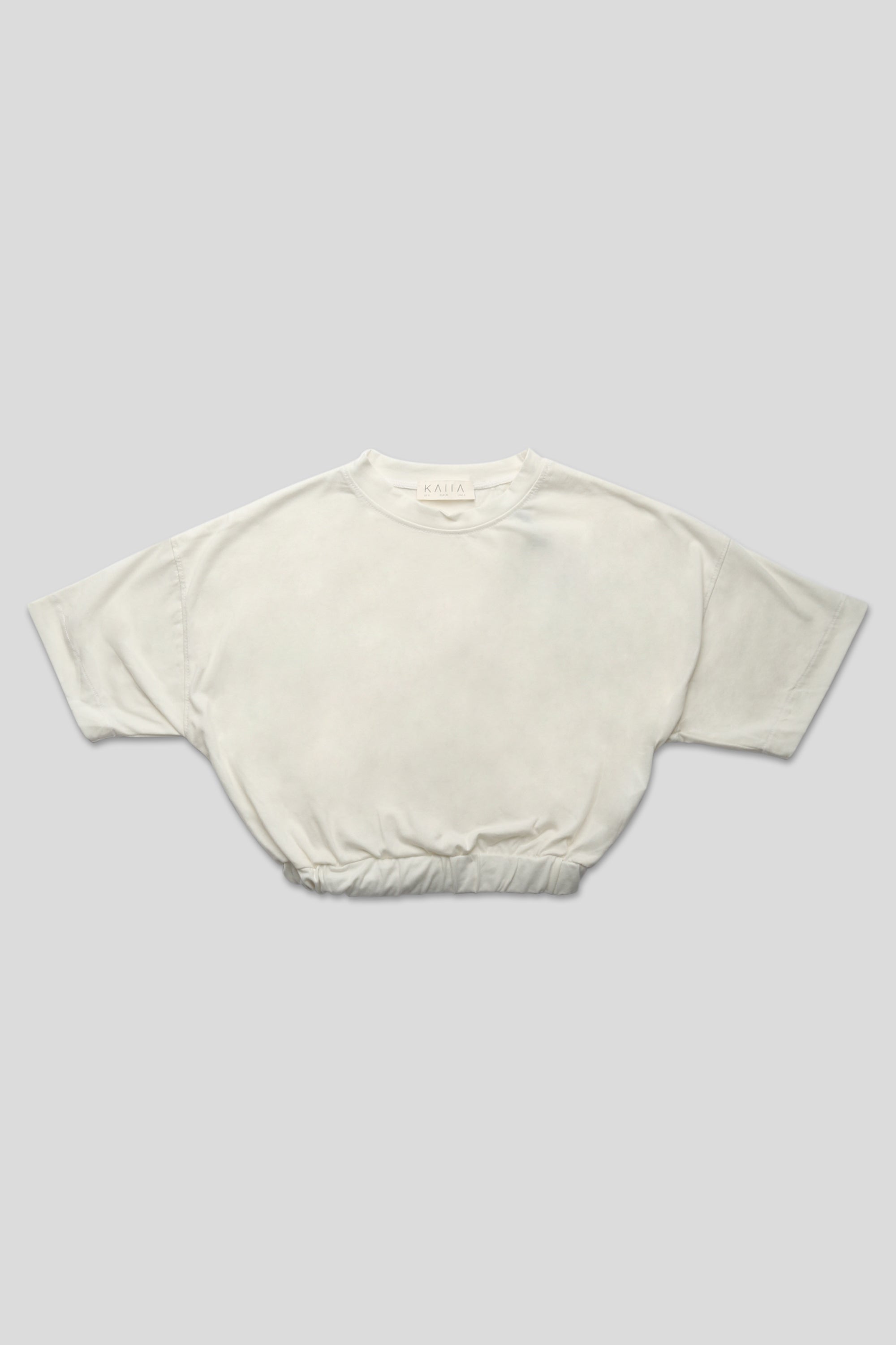 ELASTICATED WAIST CROPPED T-SHIRT WHITE