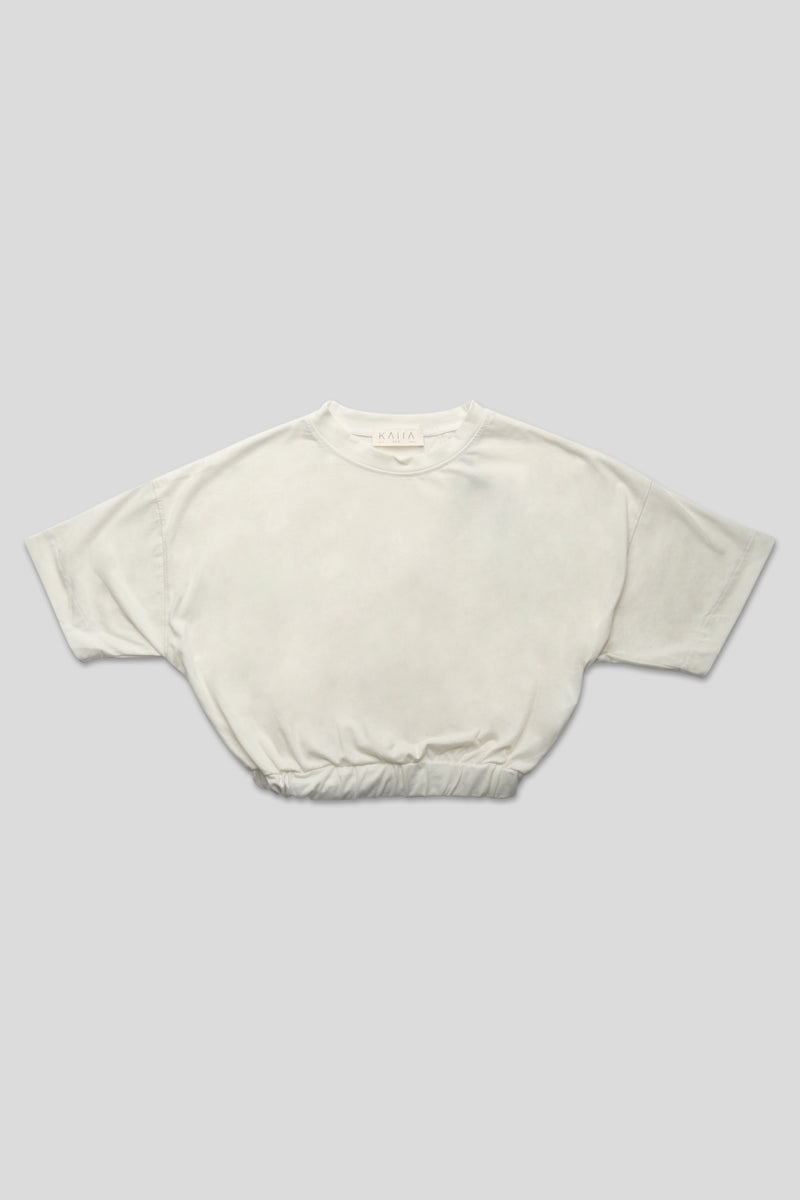 ELASTICATED WAIST CROPPED T-SHIRT WHITE