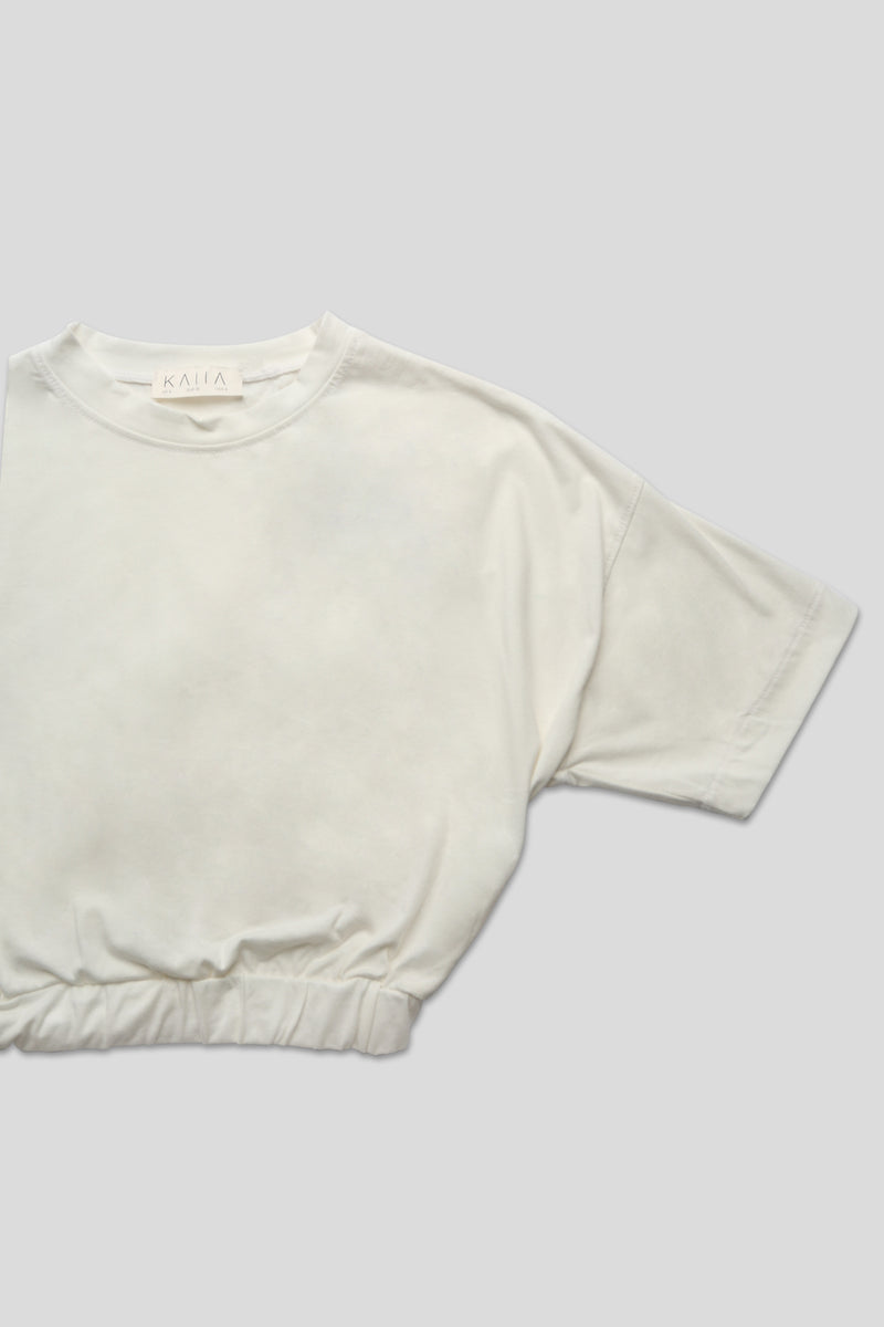 ELASTICATED WAIST CROPPED T-SHIRT WHITE
