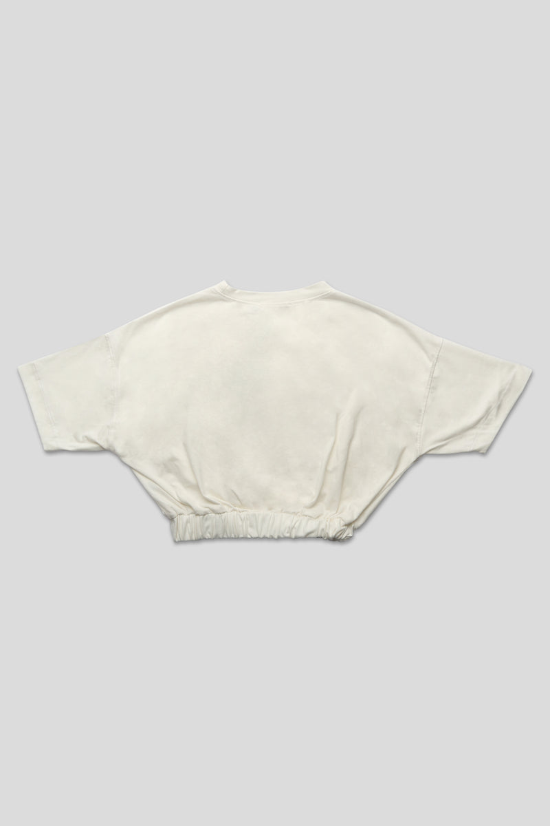 ELASTICATED WAIST CROPPED T-SHIRT WHITE