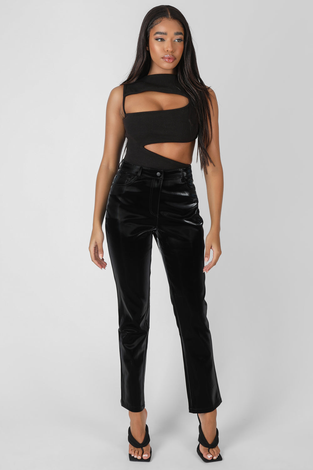 ASYMMETRIC CUT AWAY BODYSUIT BLACK