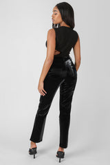 ASYMMETRIC CUT AWAY BODYSUIT BLACK