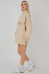 OVERSIZE HALF ZIP SWEATER DRESS STONE