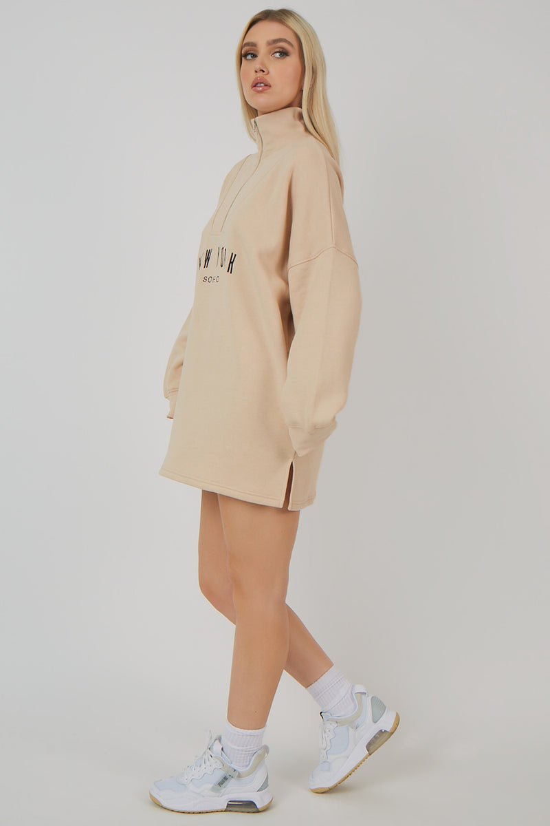 OVERSIZE HALF ZIP SWEATER DRESS STONE