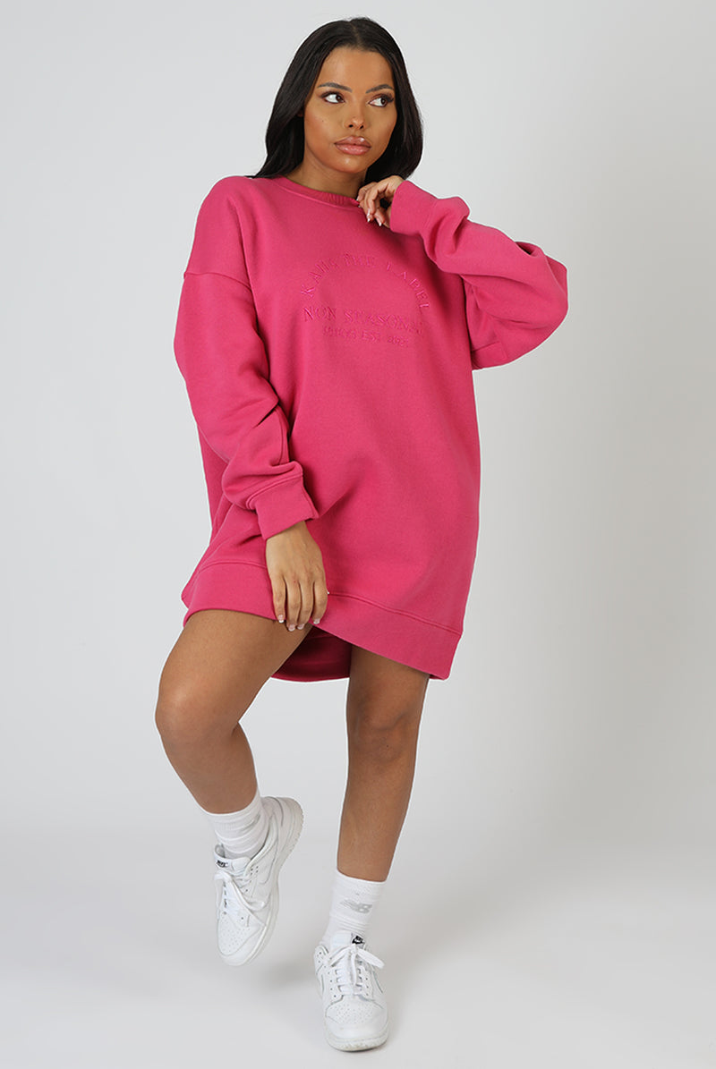 KAIIA EMBROIDERED SWEAT DRESS PINK | Kaiia