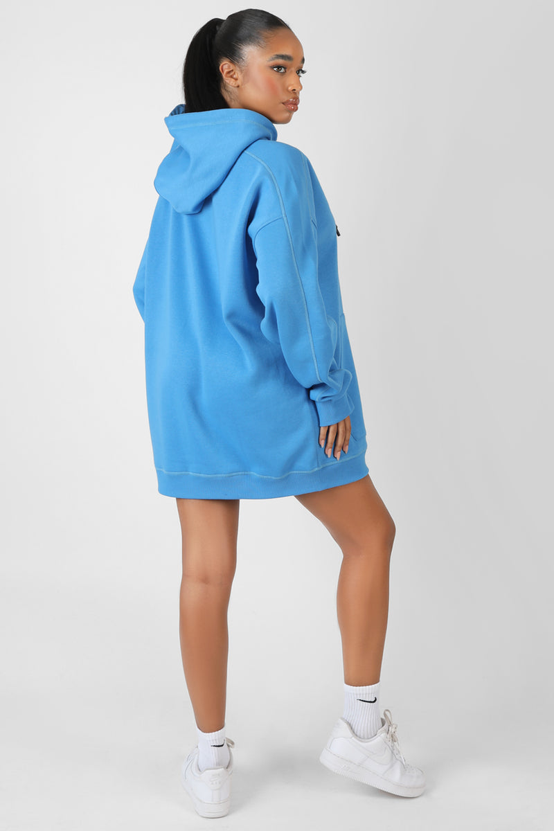 CONSTRAST STITCH SLOGAN HOODIE SWEAT DRESS BLUE Public Desire