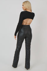 OPEN CHAIN BACK KNITTED CROP TOP BLACK
