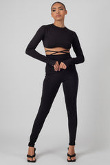 TIE WAIST LEGGINGS BLACK