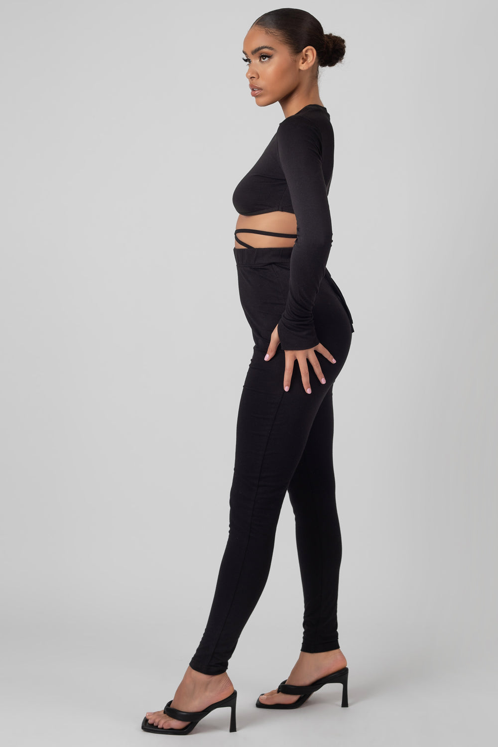 TIE WAIST LEGGINGS BLACK