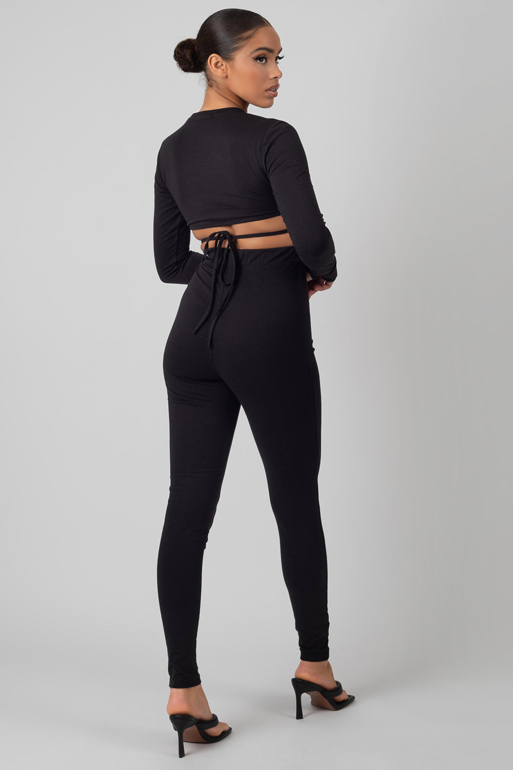 TIE WAIST LEGGINGS BLACK