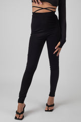 TIE WAIST LEGGINGS BLACK