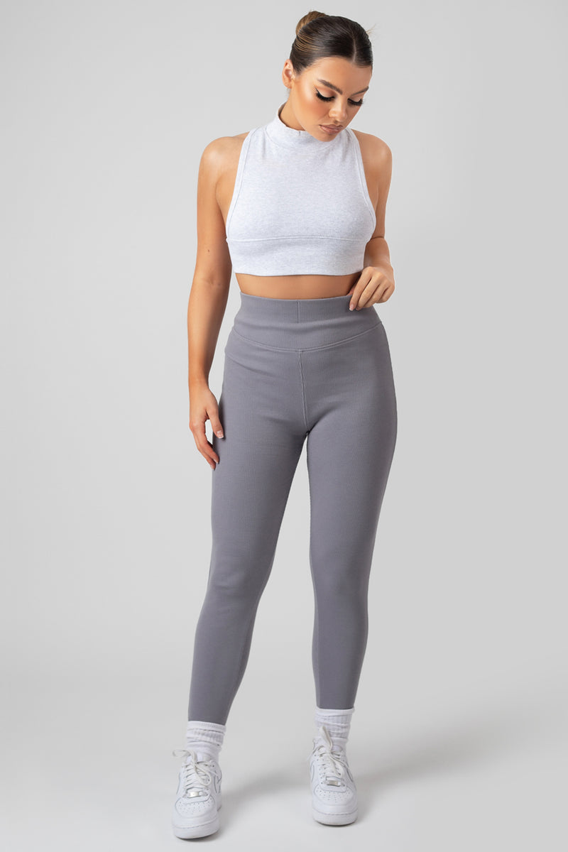 THICK WAISTBAND RIBBED LEGGINGS GREY