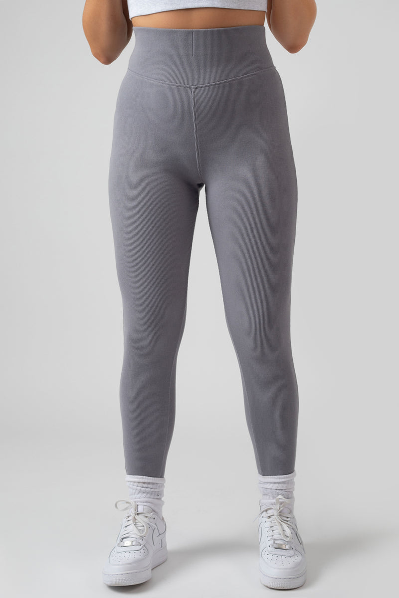 THICK WAISTBAND RIBBED LEGGINGS GREY