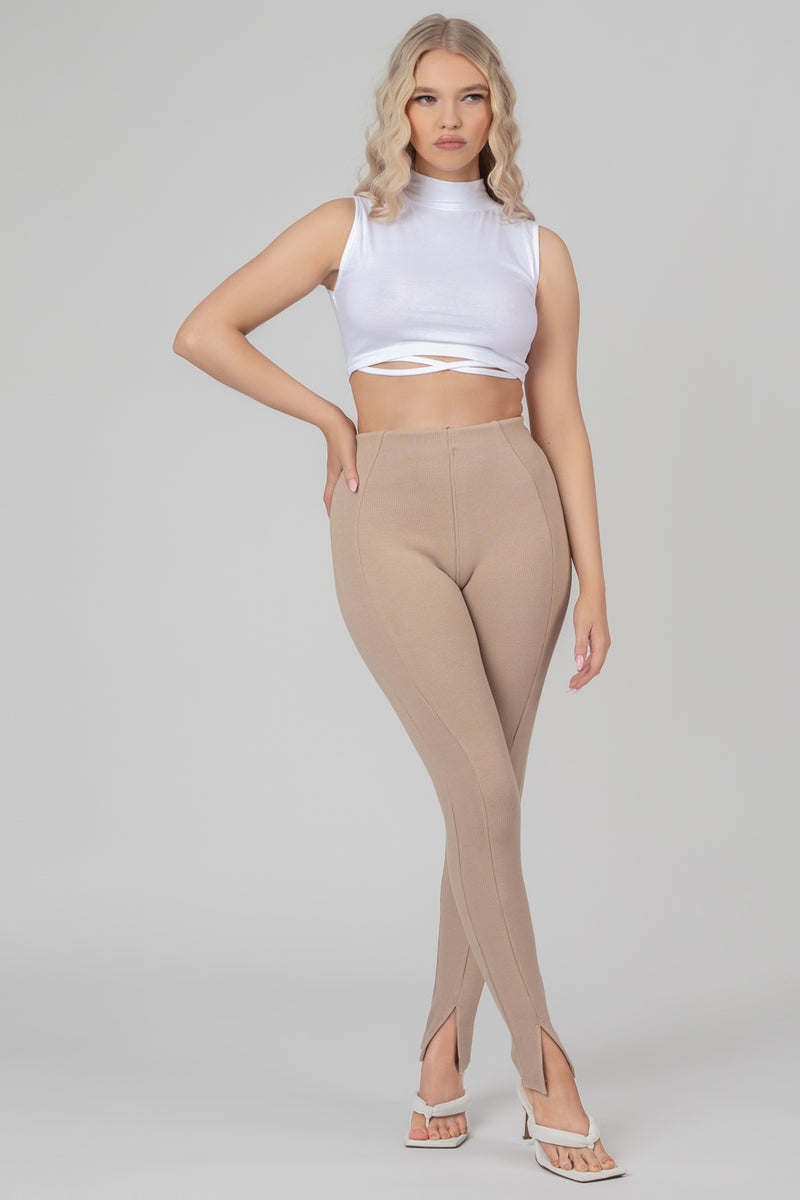 RIB MIX ACID WASH SHAPER LEGGING TAUPE