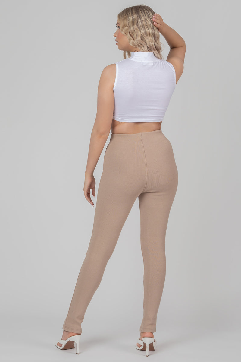 RIB MIX ACID WASH SHAPER LEGGING TAUPE