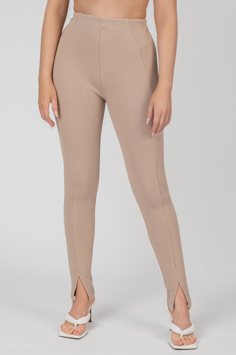 RIB MIX ACID WASH SHAPER LEGGING TAUPE