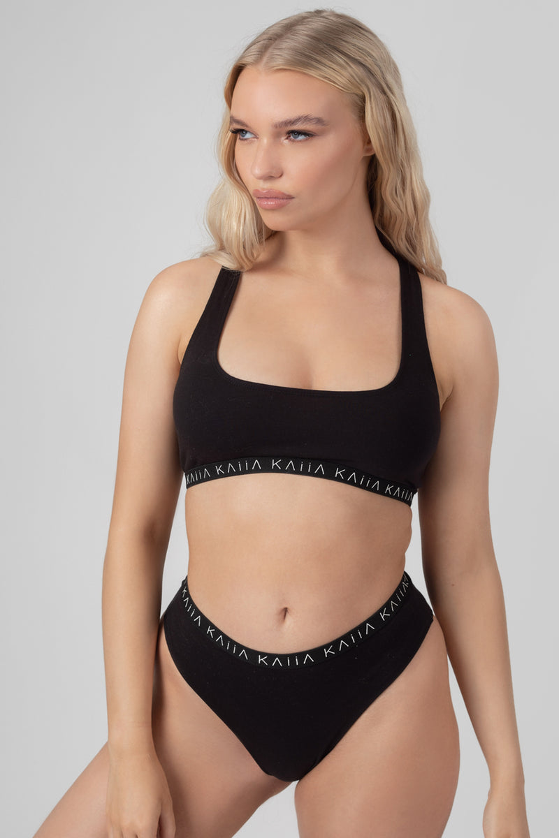 KAIIA ELASTIC SCOOP NECK BRA BLACK