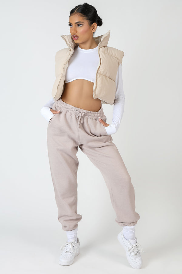 CROPPED PUFFER GILET STONE