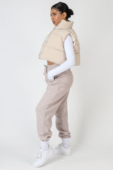CROPPED PUFFER GILET STONE