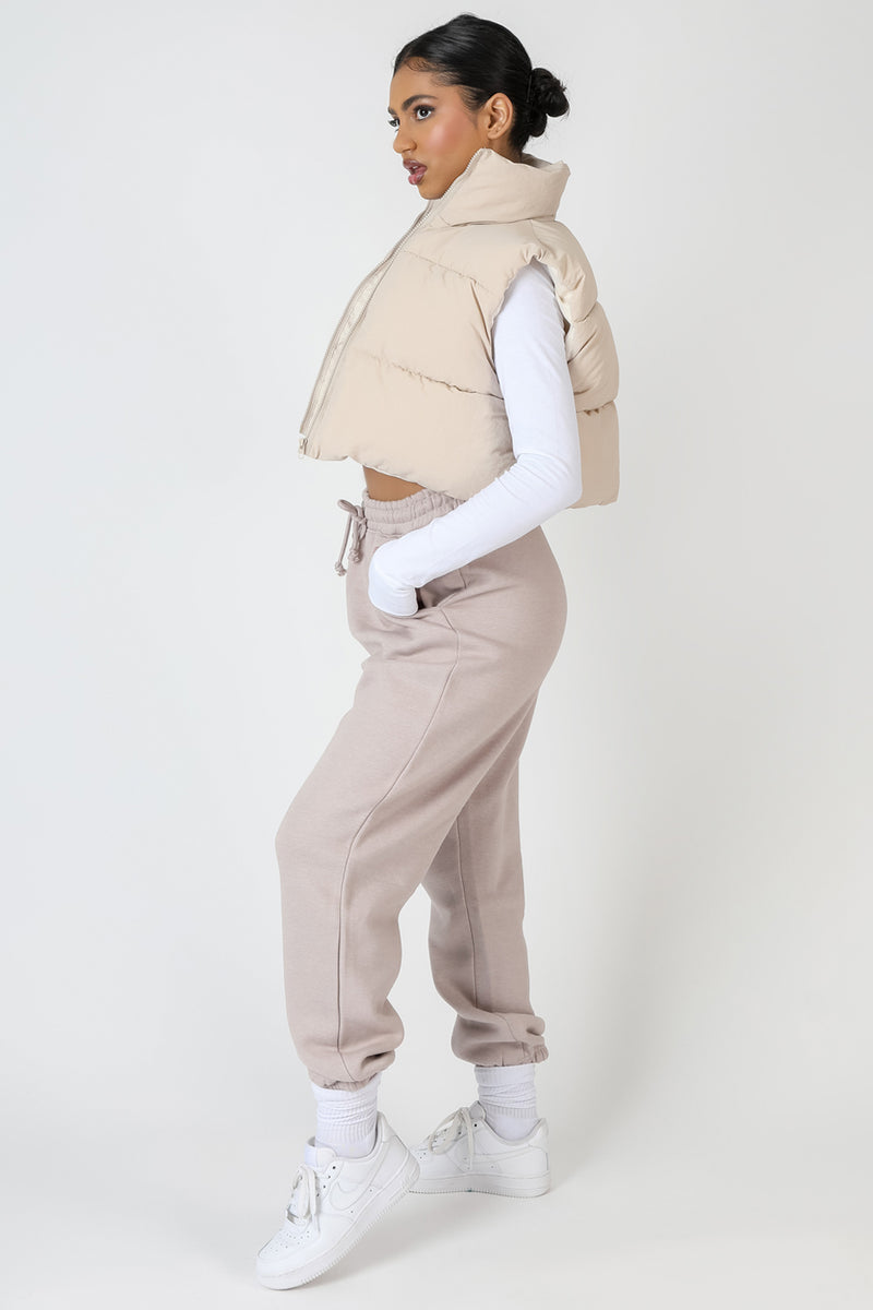 CROPPED PUFFER GILET STONE