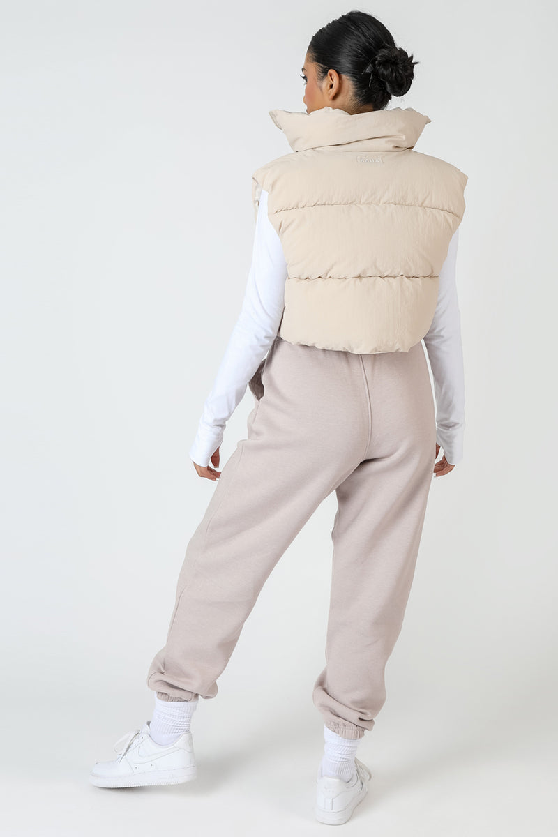 CROPPED PUFFER GILET STONE