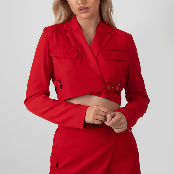 Cropped red blazer 2025