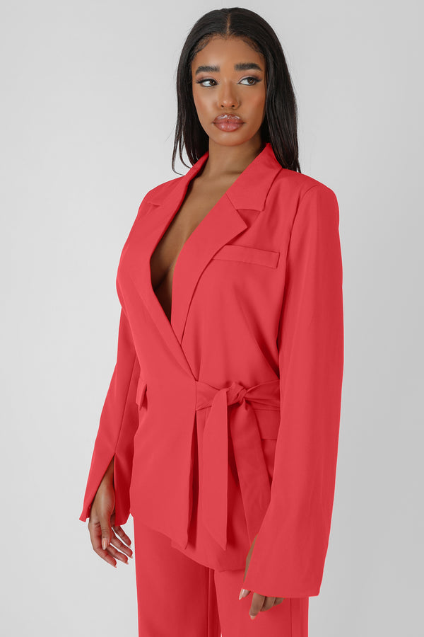 WRAP WAIST BLAZER CORAL