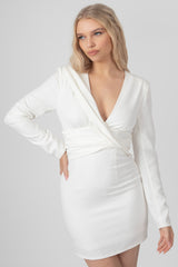 PLUNGE FRONT DRAPE DRESS IVORY