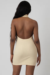 HIGH NECK BACKLESS DRESS BUTTER