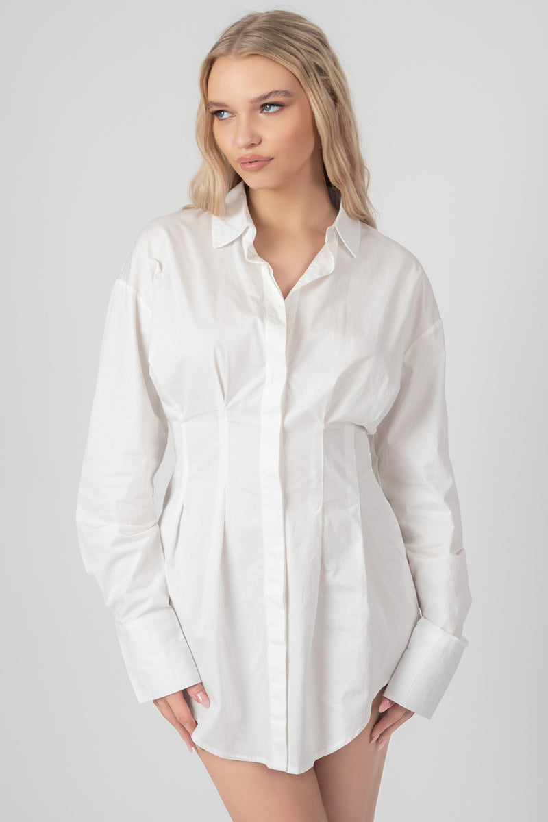 CORSET WAIST SHIRT DRESS WHITE