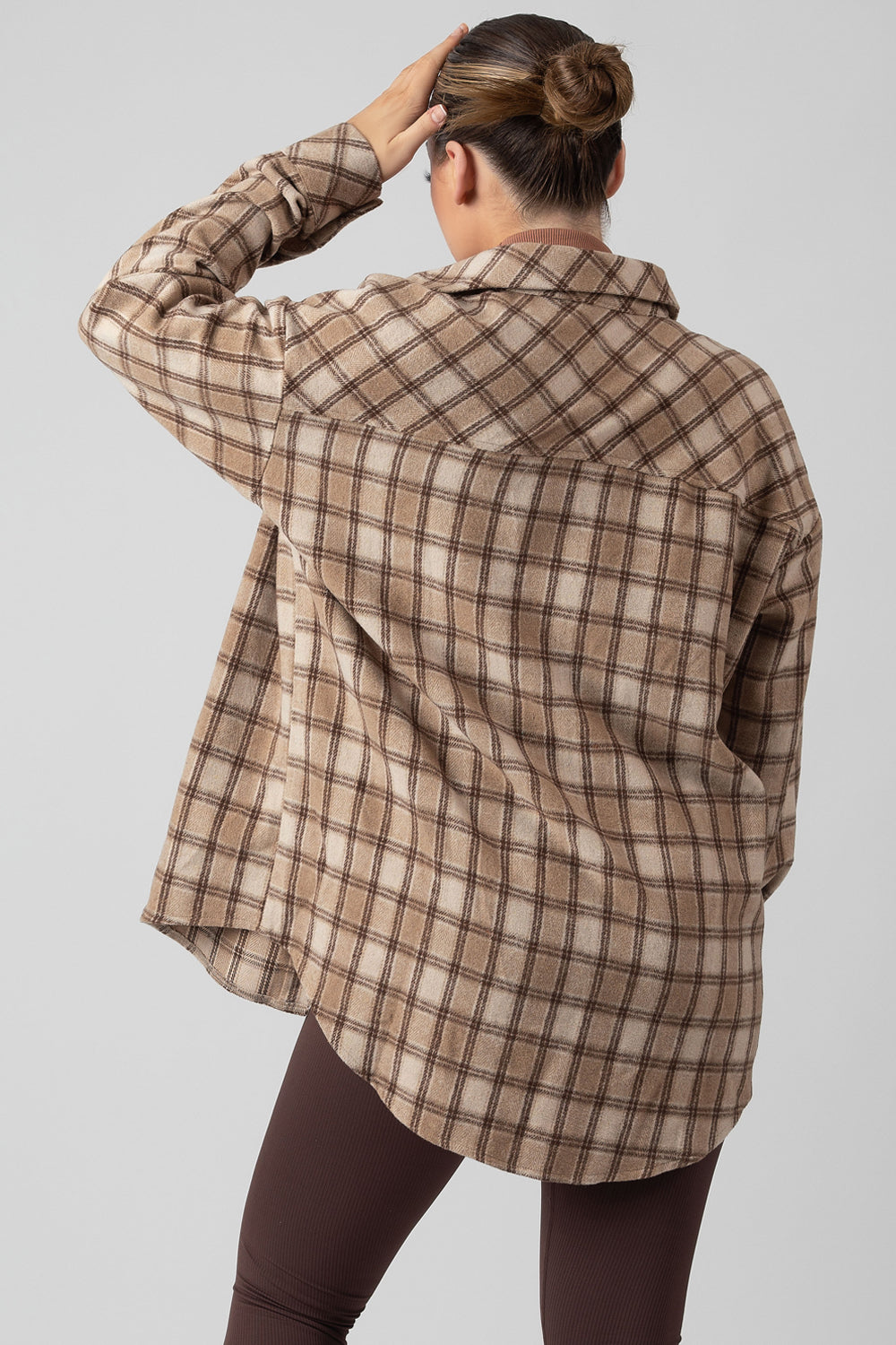 CHECK SHIRT IN CAMEL WITH BUTTON FASTENING