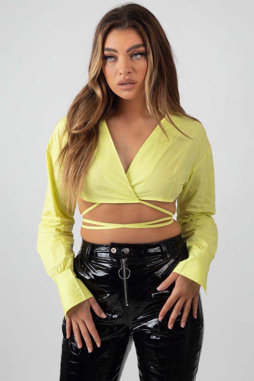 WRAP POPLIN CROPPED SHIRT LIME