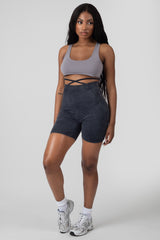 TIE WAIST CYCLING SHORTS ACID WASH