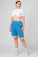 LONGLINE RAW HEM SHORTS BLUE