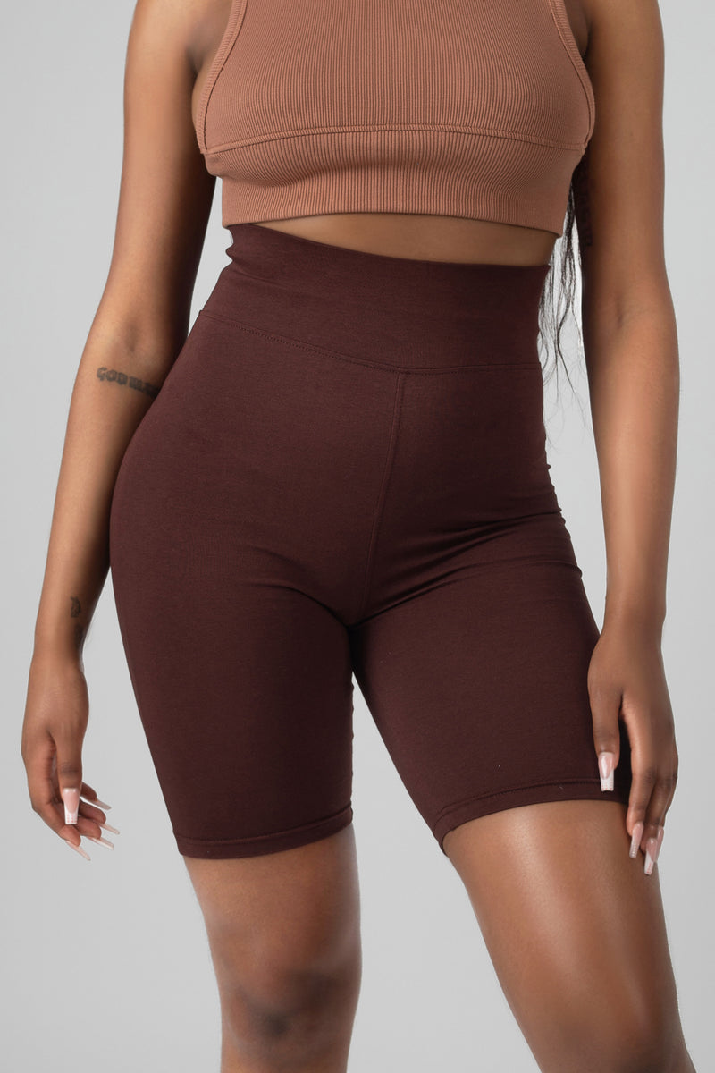 HIGH WAISTED JERSEY CYCLING SHORTS CHOCOLATE