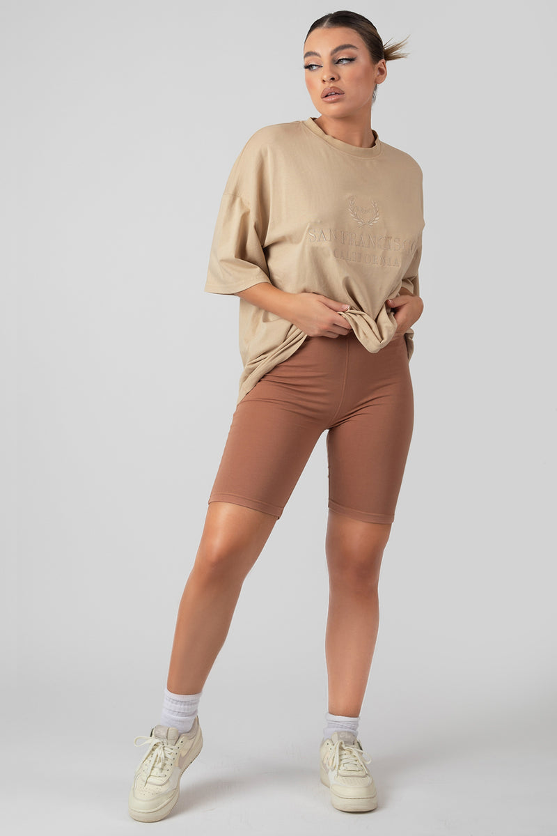 HIGH WAISTED JERSEY CYCLING SHORTS CINNAMON